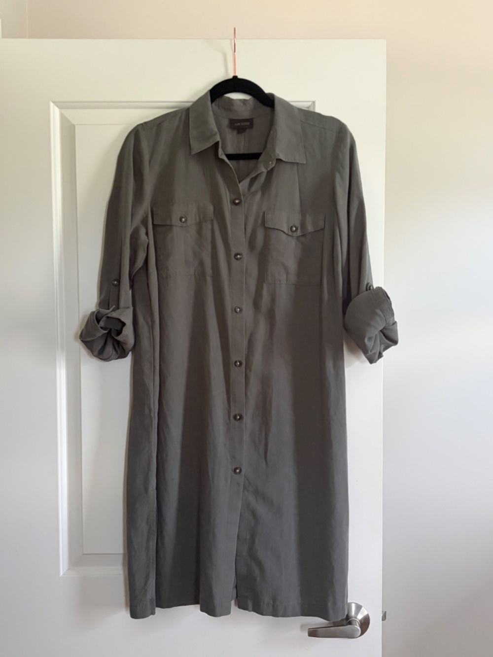 J.Jill Wearever Caraway Olive Green Button Front Shirt Dress Lyocell Eco size M